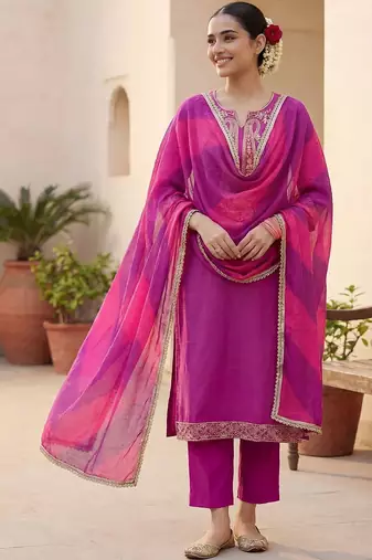 Women Ethnic Motifs Embroidered Regular Thread Work Kurta with Trousers & With Dupatta