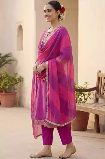 Women Ethnic Motifs Embroidered Regular Thread Work Kurta with Trousers & With Dupatta