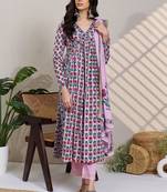 Women Floral Printed Empire Gotta Patti Pure Cotton Kurta with Trousers & With Dupatta