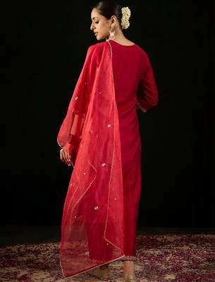 Women Ethnic Motifs Embroidered Regular Sequinned Liva Kurta with Trousers & With Dupatta 4
