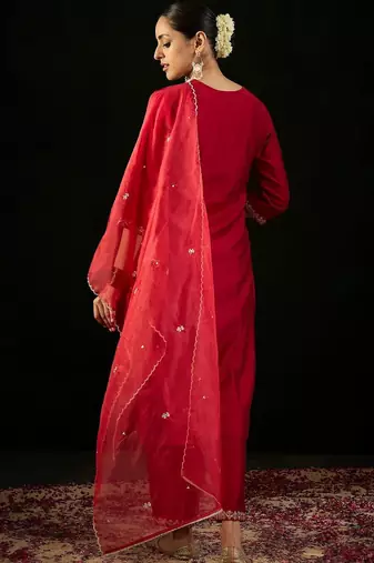 Women Ethnic Motifs Embroidered Regular Sequinned Liva Kurta with Trousers & With Dupatta