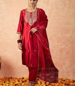 Women Ethnic Motifs Embroidered Regular Sequinned Liva Kurta with Trousers & With Dupatta