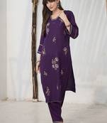 Floral Embroidered Square Neck Thread Work Straight Kurta & Trousers