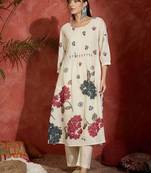 Women Floral Printed Regular Beads and Stones  Cotton Kurta with Trousers