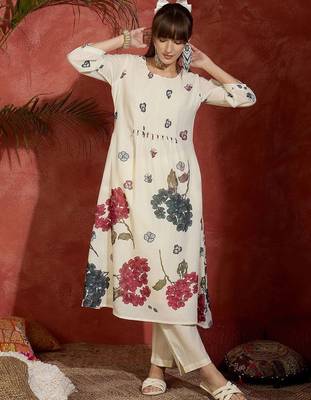 Women Floral Printed Regular Beads and Stones Pure Cotton Kurta with Trousers 6