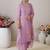 Floral Embroidered V Neck Organza Kurta With Trousers & Dupatta