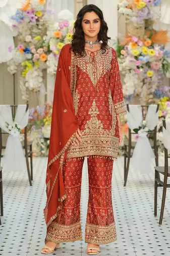 Women Ethnic Motifs Embroidered Regular Mirror Work Kurta with Palazzos & With Dupatta