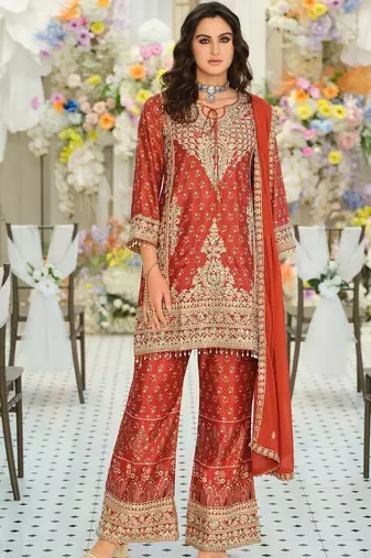 Women Ethnic Motifs Embroidered Regular Mirror Work Kurta with Palazzos & With Dupatta