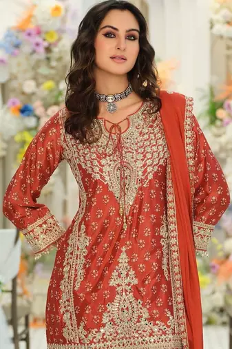 Women Ethnic Motifs Embroidered Regular Mirror Work Kurta with Palazzos & With Dupatta
