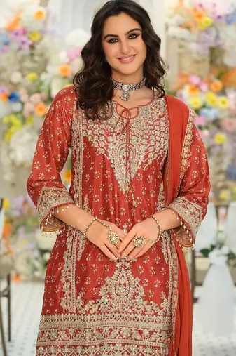 Women Ethnic Motifs Embroidered Regular Mirror Work Kurta with Palazzos & With Dupatta