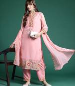 Floral Embroidered Regular Sequinned Kurta with Trousers & Dupatta