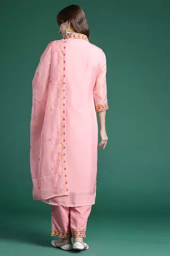 Floral Embroidered Regular Sequinned Kurta with Trousers & Dupatta