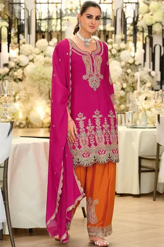 Women Ethnic Motifs Embroidered Regular Thread Work Kurta with Palazzos & With Dupatta
