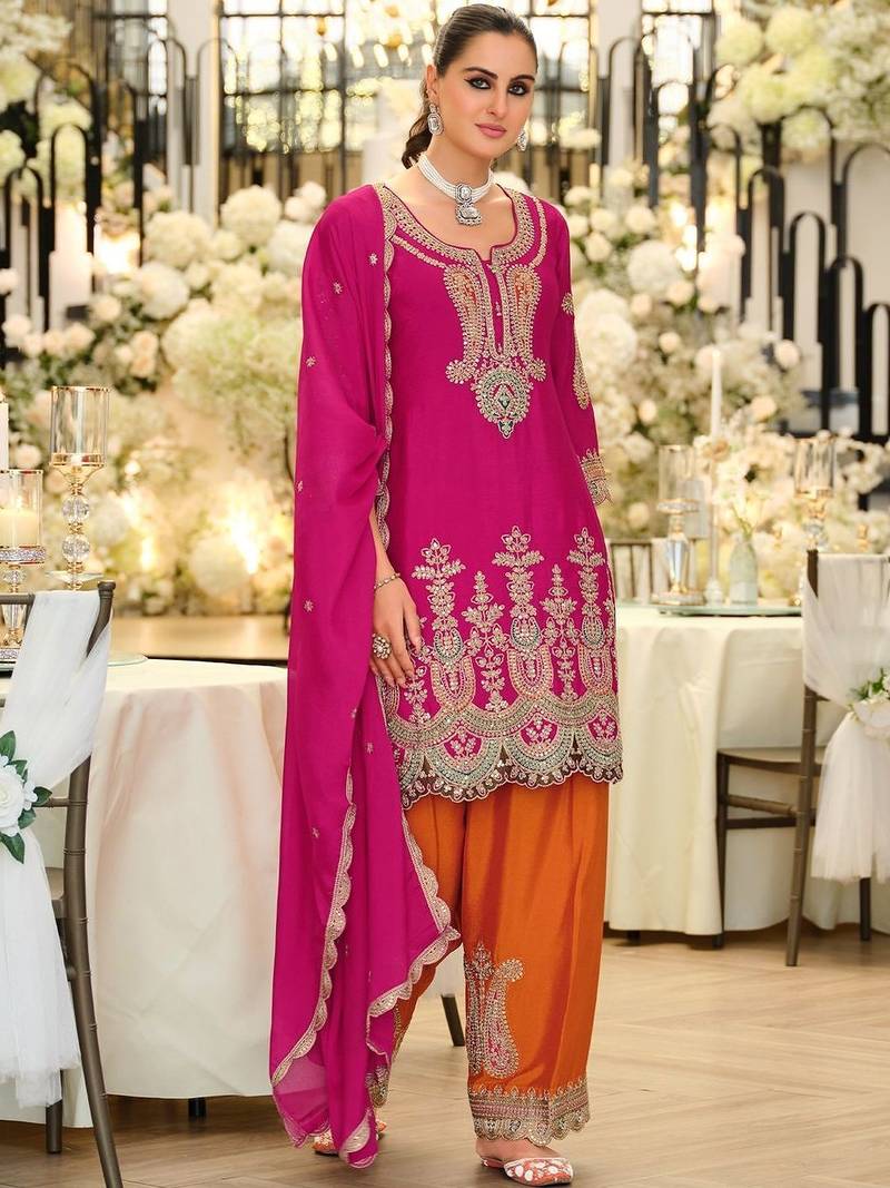 Women Ethnic Motifs Embroidered Regular Thread Work Kurta with Palazzos & With Dupatta