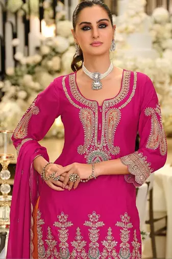 Women Ethnic Motifs Embroidered Regular Thread Work Kurta with Palazzos & With Dupatta