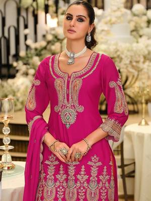 Women Ethnic Motifs Embroidered Regular Thread Work Kurta with Palazzos & With Dupatta 4