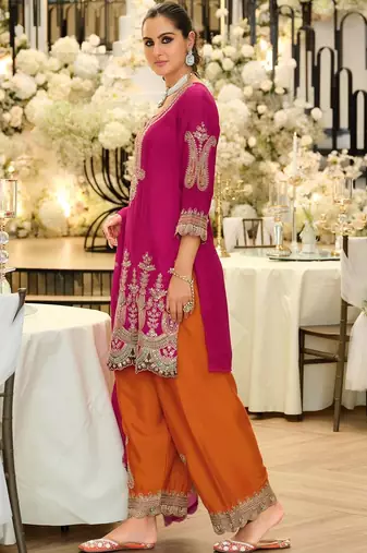 Women Ethnic Motifs Embroidered Regular Thread Work Kurta with Palazzos & With Dupatta