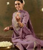 Floral Embroidered Embellished Straight Kurta with Trouser And Dupatta