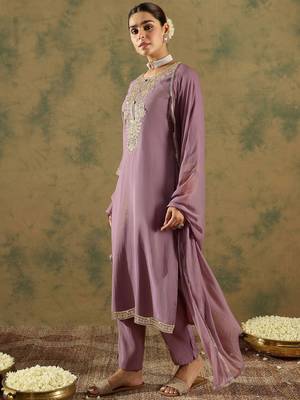 Floral Embroidered Embellished Straight Kurta with Trouser And Dupatta 5