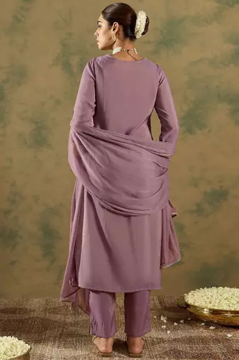 Floral Embroidered Embellished Straight Kurta with Trouser And Dupatta