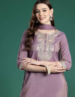 Ethnic Motifs Embroidered Kurta with Trousers & With Dupatta 1