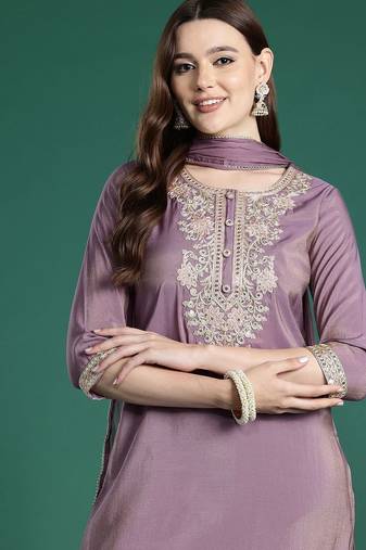 Ethnic Motifs Embroidered Kurta with Trousers & With Dupatta