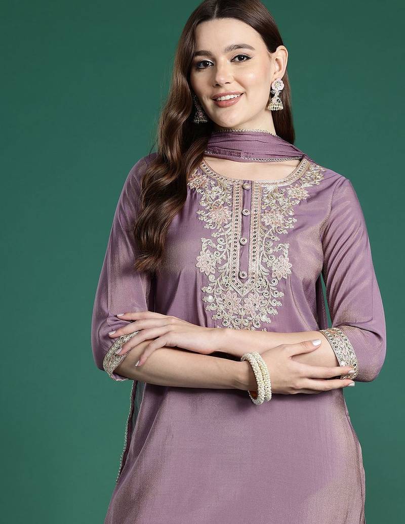 Ethnic Motifs Embroidered Kurta with Trousers & With Dupatta