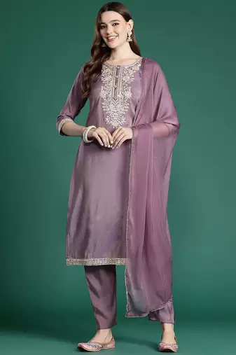 Ethnic Motifs Embroidered Kurta with Trousers & With Dupatta