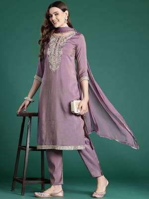 Ethnic Motifs Embroidered Kurta with Trousers & With Dupatta 8