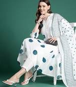 Printed Panelled Sequinned Pure Cotton Kurta with Trousers & With Dupatta