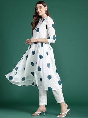 Printed Panelled Sequinned Pure Cotton Kurta with Trousers & With Dupatta 5