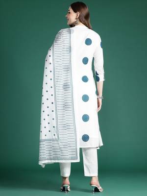 Printed Panelled Sequinned Pure Cotton Kurta with Trousers & With Dupatta 6