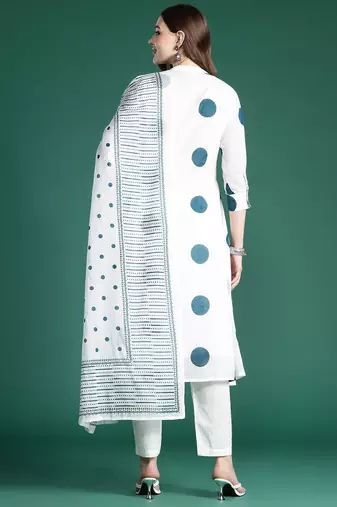 Printed Panelled Sequinned Pure Cotton Kurta with Trousers & With Dupatta