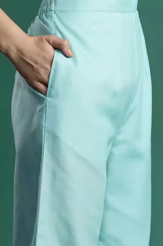 Floral Embroidered Empire Thread Work Kurta With Trousers & Dupatta