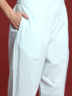 Floral Printed Mirror Work Linen Kurta With Trousers & Dupatta 3