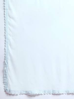 Floral Printed Mirror Work Linen Kurta With Trousers & Dupatta 4