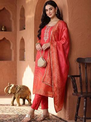 Women Ethnic Motifs Embroidered Regular Thread Work Kurta with Trousers & With Dupatta 1