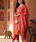 Women Ethnic Motifs Embroidered Regular Thread Work Kurta with Trousers & With Dupatta