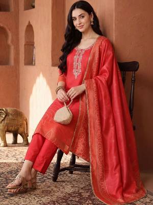 Women Ethnic Motifs Embroidered Regular Thread Work Kurta with Trousers & With Dupatta 5