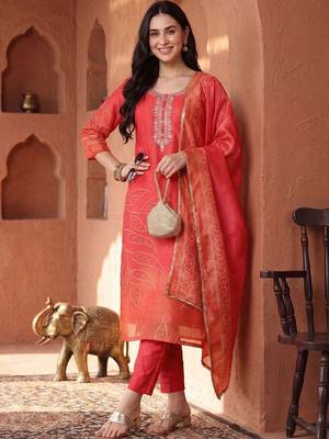 Women Ethnic Motifs Embroidered Regular Thread Work Kurta with Trousers & With Dupatta 6