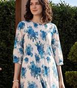 Women Floral Printed Pleated Pure Cotton Kurta with Trousers