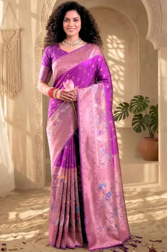 Batik Zari Silk Blend Designer Banarasi Saree