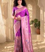 Batik Zari Silk Blend Designer Banarasi Saree
