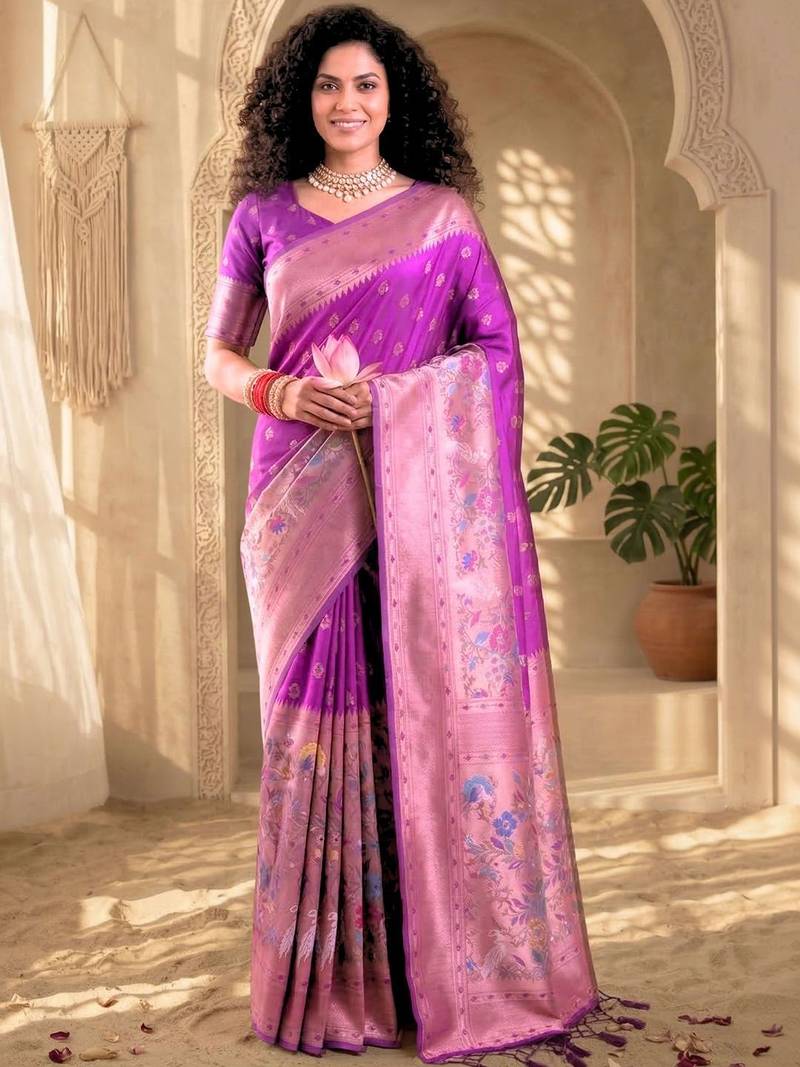 Batik Zari Silk Blend Designer Banarasi Saree
