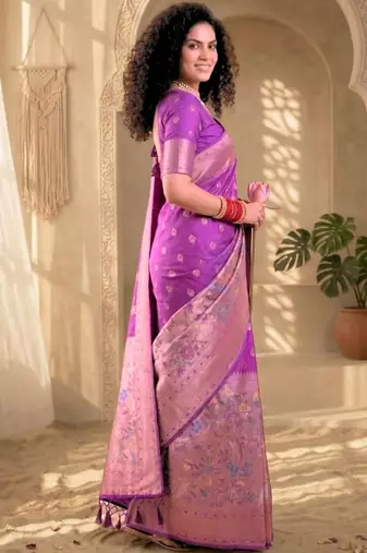 Batik Zari Silk Blend Designer Banarasi Saree
