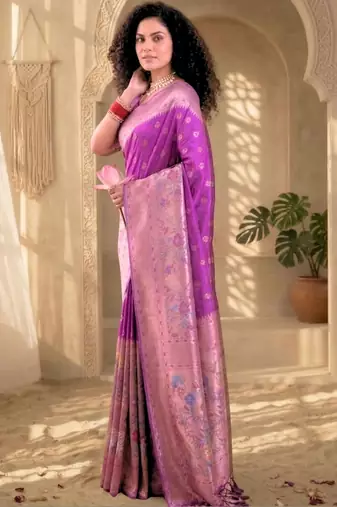 Batik Zari Silk Blend Designer Banarasi Saree