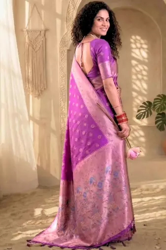 Batik Zari Silk Blend Designer Banarasi Saree