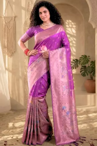 Batik Zari Silk Blend Designer Banarasi Saree