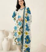 Women Floral Printed Regular Pure Cotton Kurta with Trousers & With Dupatta
