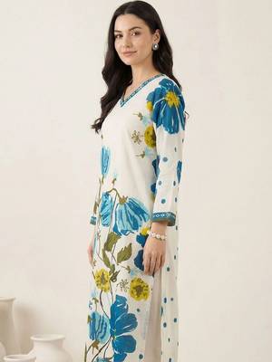 Women Floral Printed Regular Pure Cotton Kurta with Trousers & With Dupatta 3